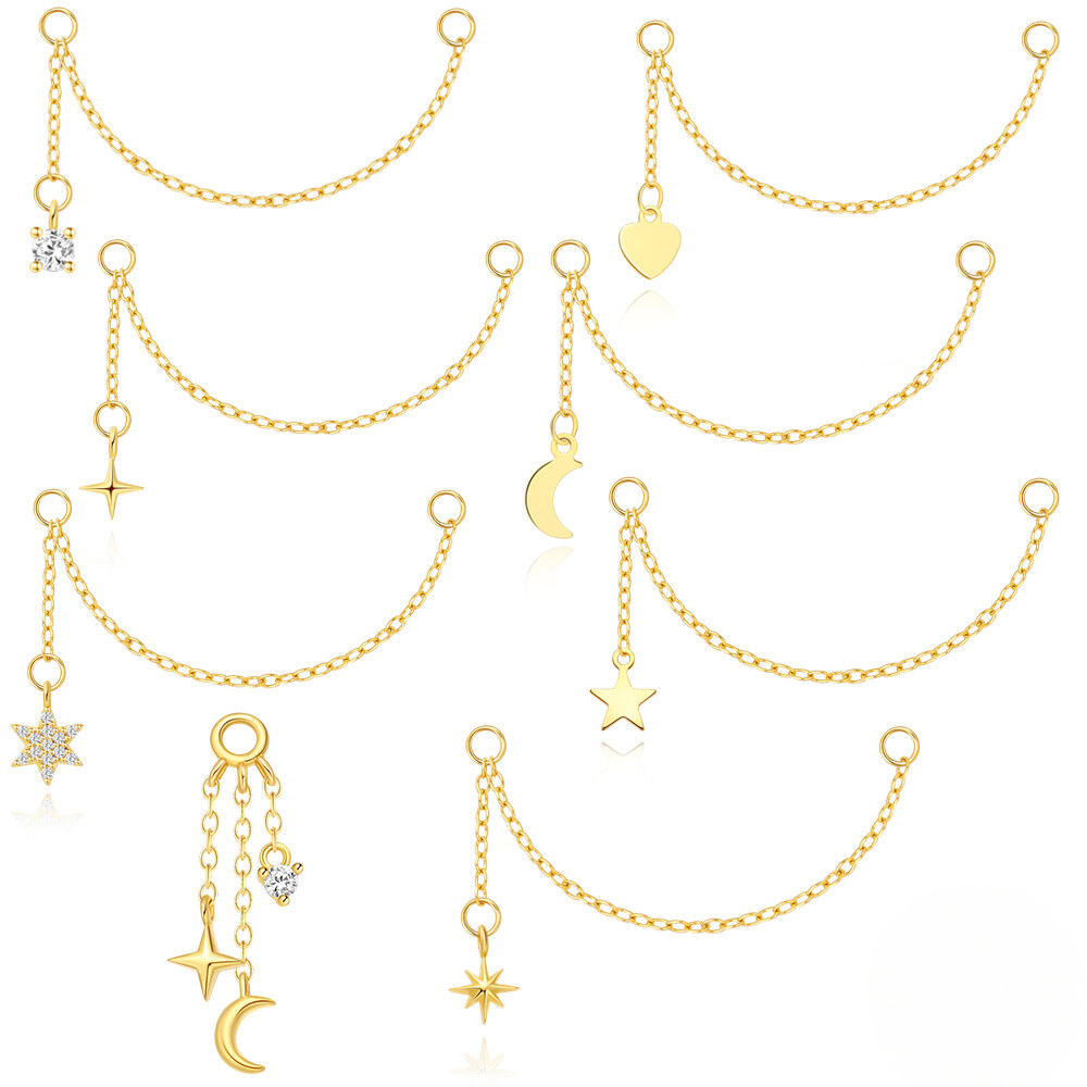 S925 Sterling Silver Long Chain Earrings With Star-shaped Zircon Accents