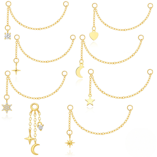 S925 Sterling Silver Long Chain Earrings With Star-shaped Zircon Accents