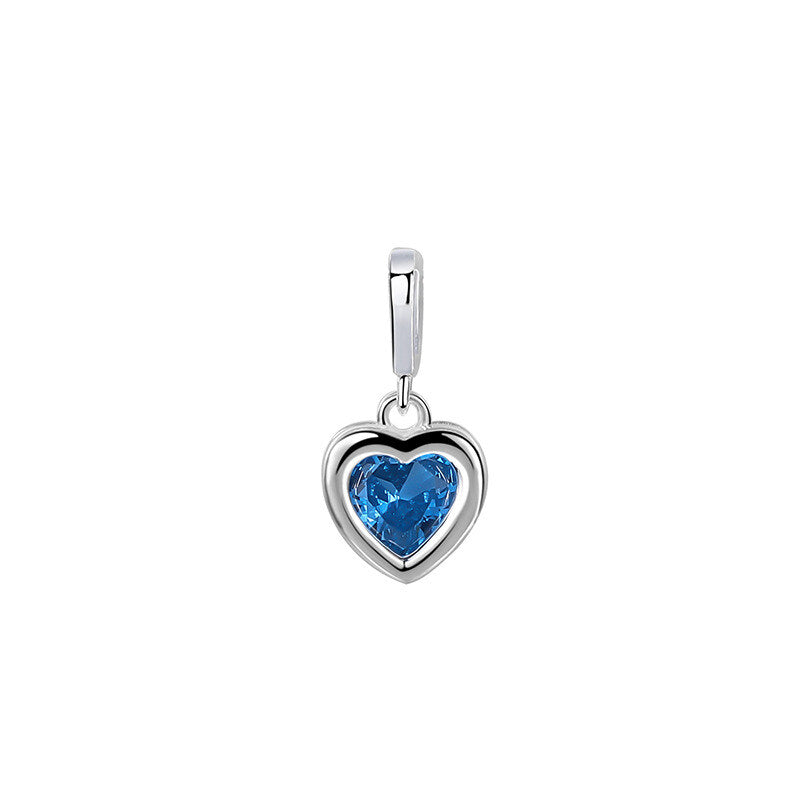 925 Sterling Silver Women's Zodiac Birthstone Heart Necklace Ins Style Versatile Diy Pendant Ready Stock Wholesale
