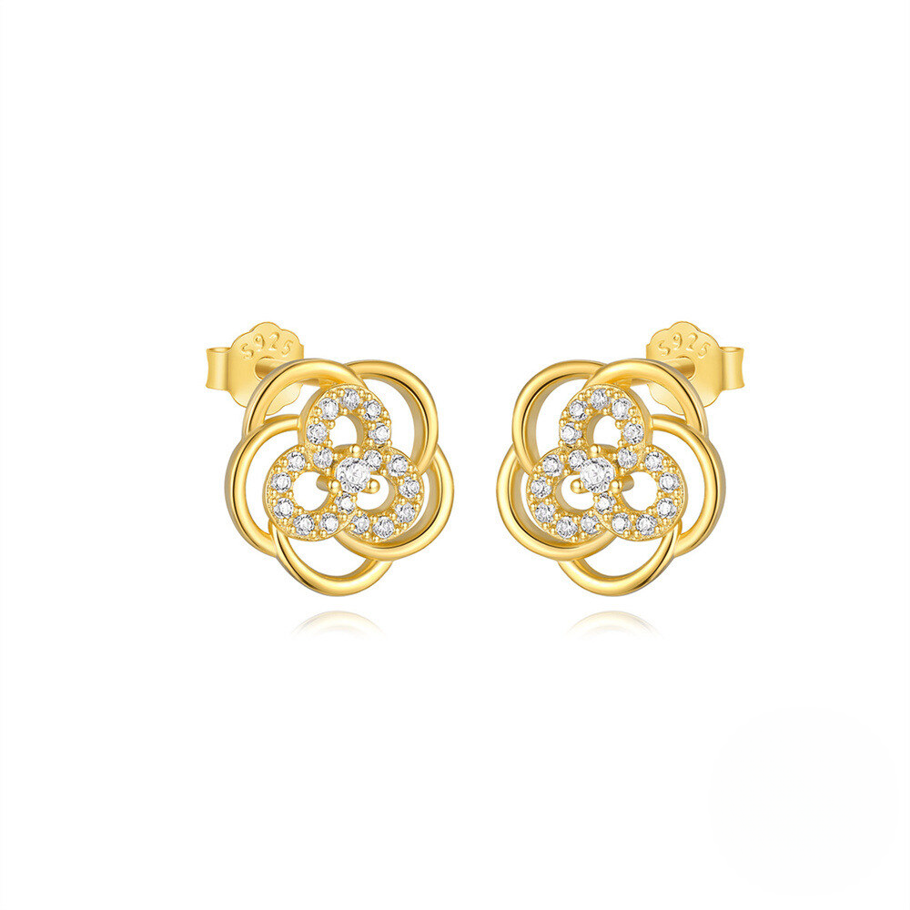 925 Sterling Silver Fashionable Petal Zircon And Pearl Earrings Korean Style Minimalist Studs