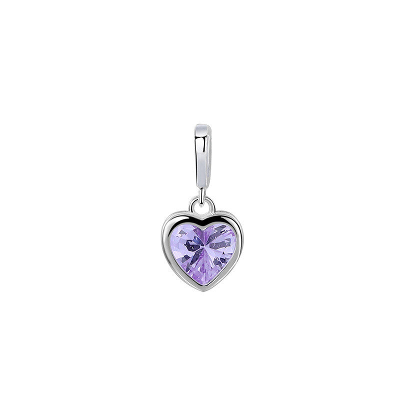925 Sterling Silver Women's Zodiac Birthstone Heart Necklace Ins Style Versatile Diy Pendant Ready Stock Wholesale