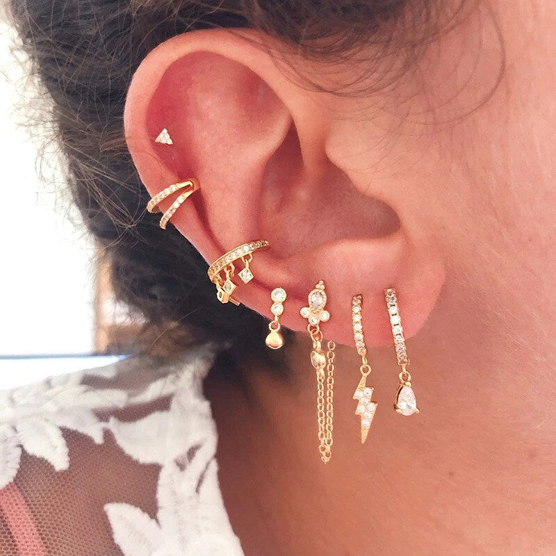 Brass Luxury High-end Crystal-embellished Colored Teardrop Ear Cuffs