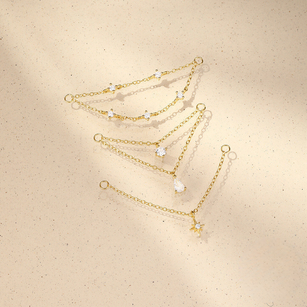 S925 Sterling Silver Long Chain Tassel Earrings With Crystal Accents