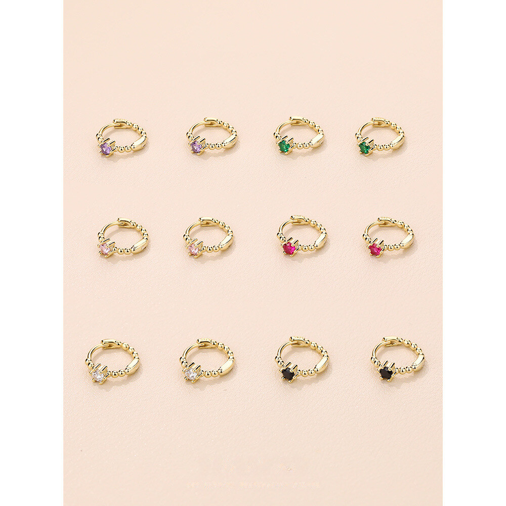 925 Sterling Silver Geometric Ear Cuffs With Colorful Zirconia Exquisite And Minimalist
