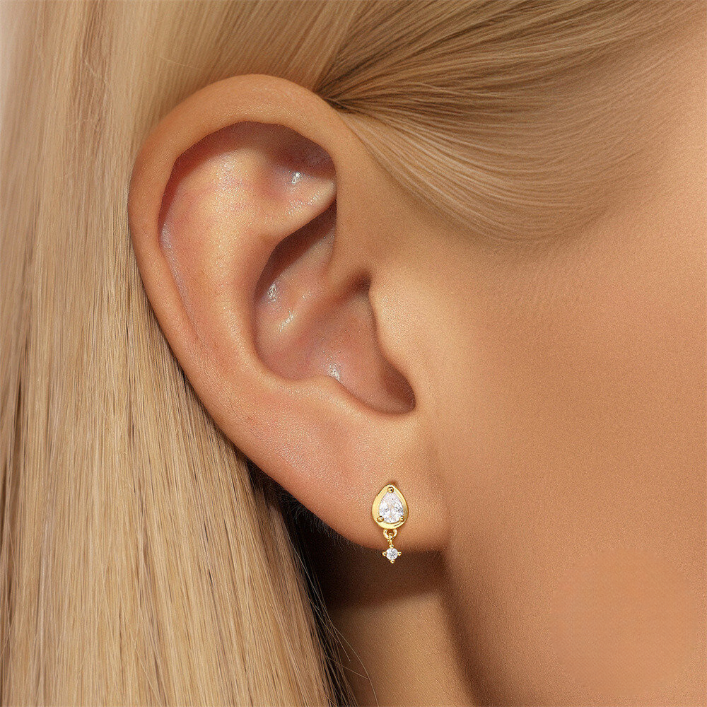 925 Sterling Silver Fashionable Petal Zircon And Pearl Earrings Korean Style Minimalist Studs
