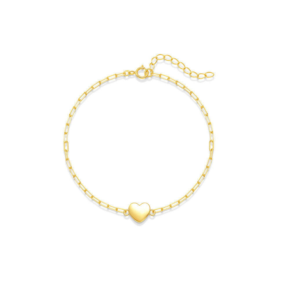 925 Sterling Silver Polished Heart Paperclip Chain Bracelet Korean Style Minimalist Versatile Elegant