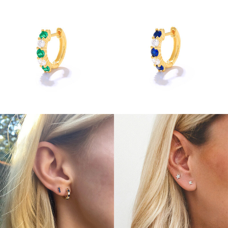 K925 Silver Gold-plated Round Zircon-studded Ear Cuffs Trendy And Luxurious Earrings