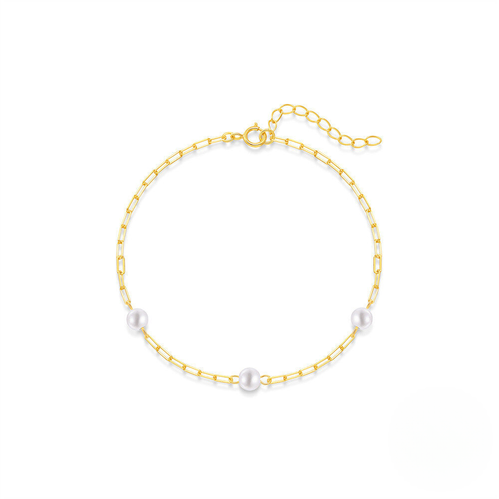 925 Sterling Silver New Minimalist Pearl Paperclip Chain Bracelet Trendy And Creative