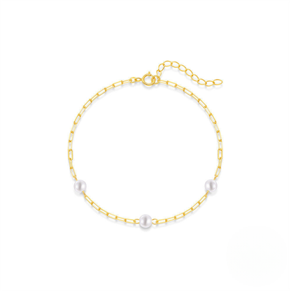 925 Sterling Silver New Minimalist Pearl Paperclip Chain Bracelet Trendy And Creative