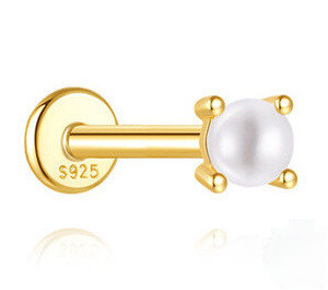 925 Sterling Silver Classic Multi-size Pearl Flat Head Threaded Ear Cartilage Piercing Earrings Korean Japanese Minimalist Style