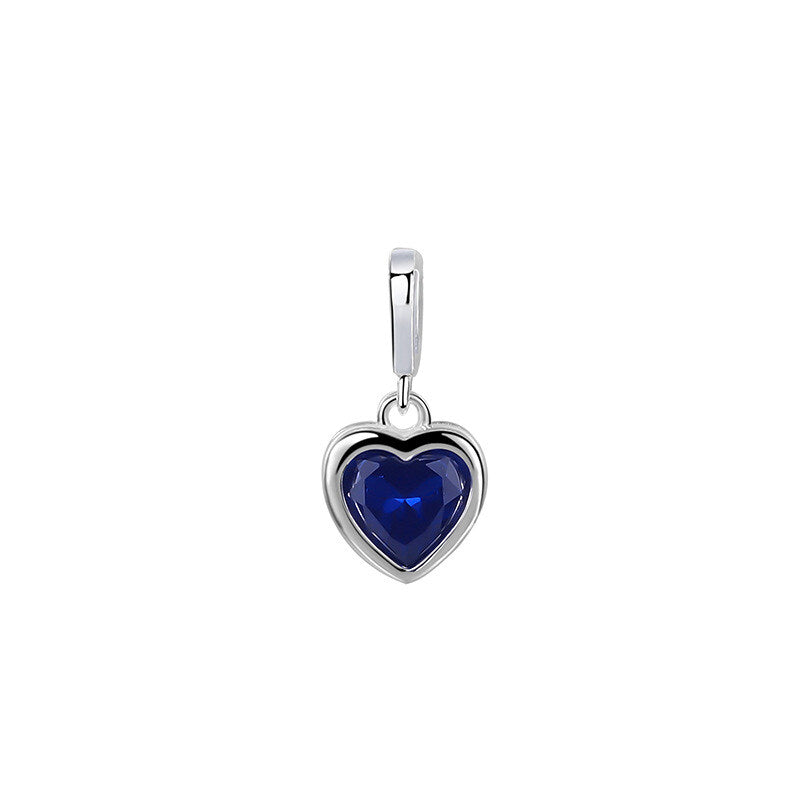 925 Sterling Silver Women's Zodiac Birthstone Heart Necklace Ins Style Versatile Diy Pendant Ready Stock Wholesale