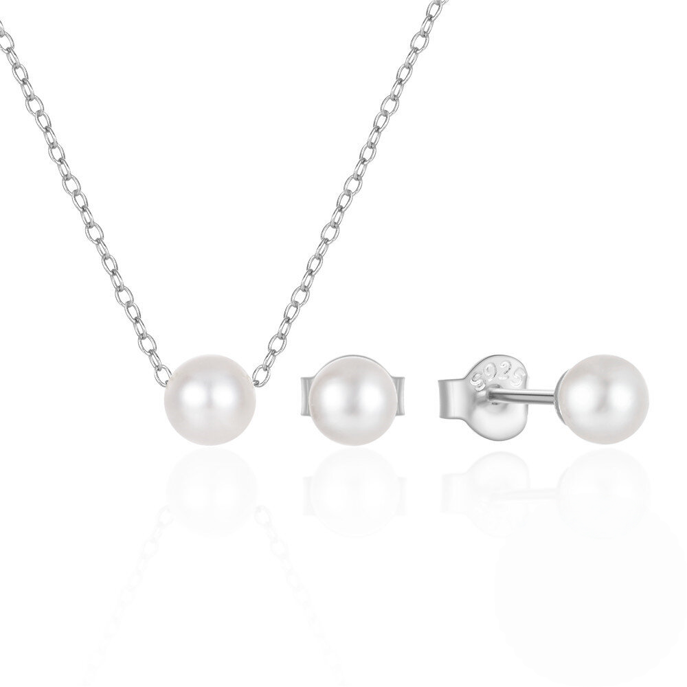 925 Sterling Silver New Pearl Earring And Necklace Set Clavicle Chain Korean Style