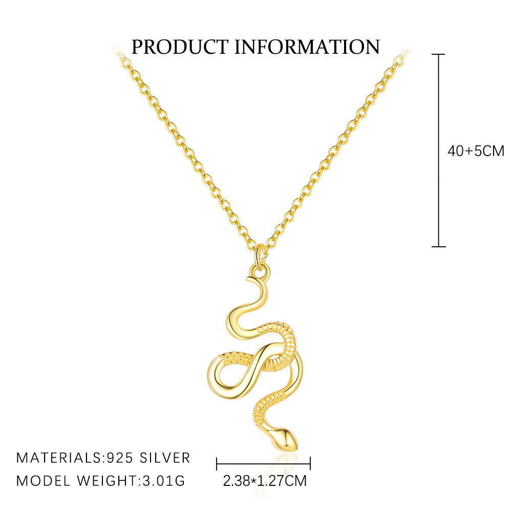 925 Sterling Silver Women's Snake Pendant Necklace French Style Chic Collarbone Chain