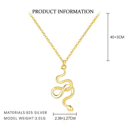 925 Sterling Silver Women's Snake Pendant Necklace French Style Chic Collarbone Chain