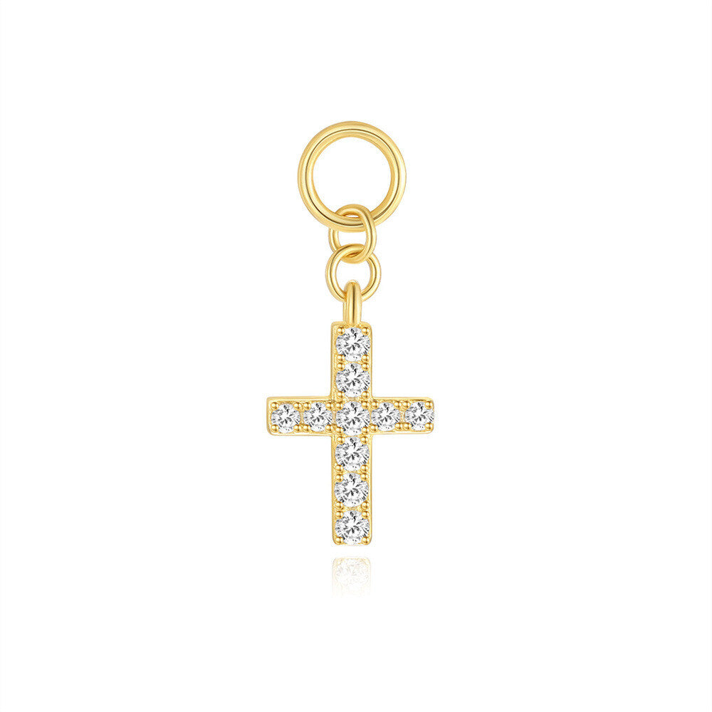 S925 Sterling Silver Design Earrings With Cross Charm Chain Drop And Crystal Accents