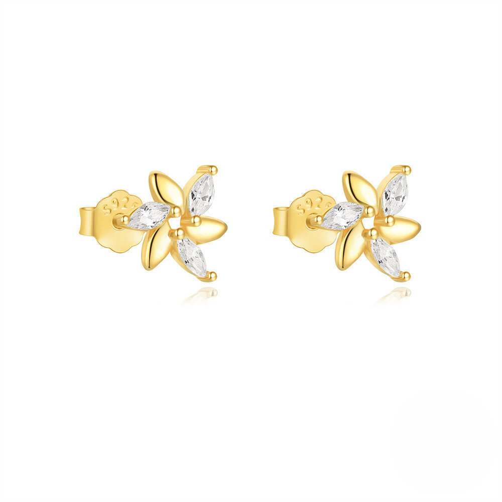 925 Sterling Silver Fashionable Petal Zircon And Pearl Earrings Korean Style Minimalist Studs