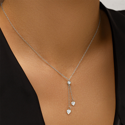 S925 Sterling Silver Adjustable Long Tassel Love Heart Pendant Necklace