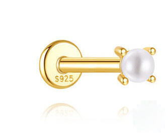 925 Sterling Silver Classic Multi-size Pearl Flat Head Threaded Ear Cartilage Piercing Earrings Korean Japanese Minimalist Style