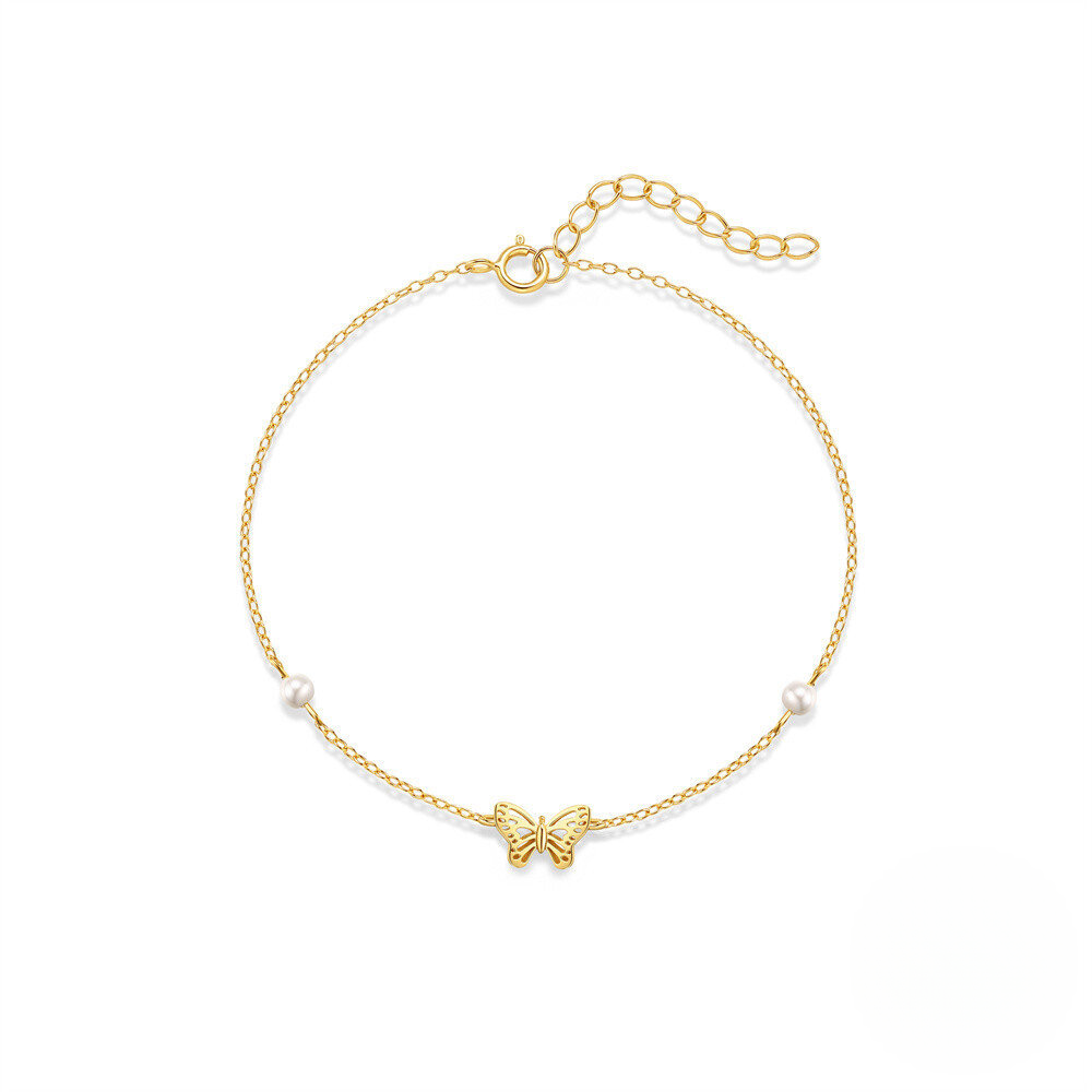 925 Sterling Silver Pearl Beaded Zircon Butterfly Bracelet Korean Fashion Minimalist Small Chain Accessory