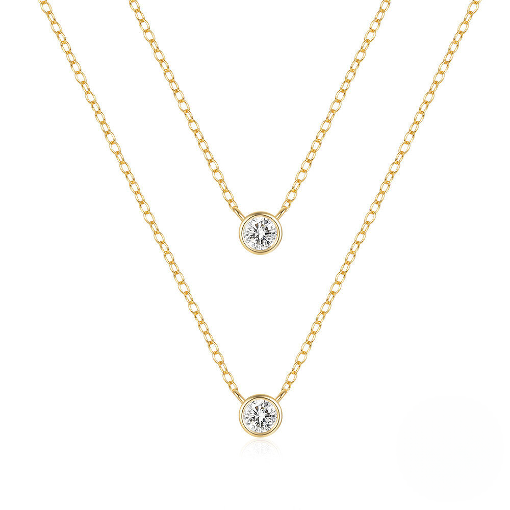 S925 Sterling Silver Double Layered Stackable Classic Single Zircon Pendant Necklace