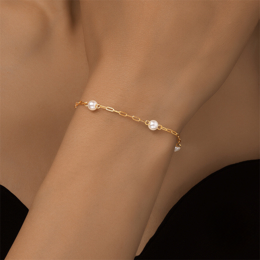 925 Sterling Silver New Minimalist Pearl Paperclip Chain Bracelet Trendy And Creative