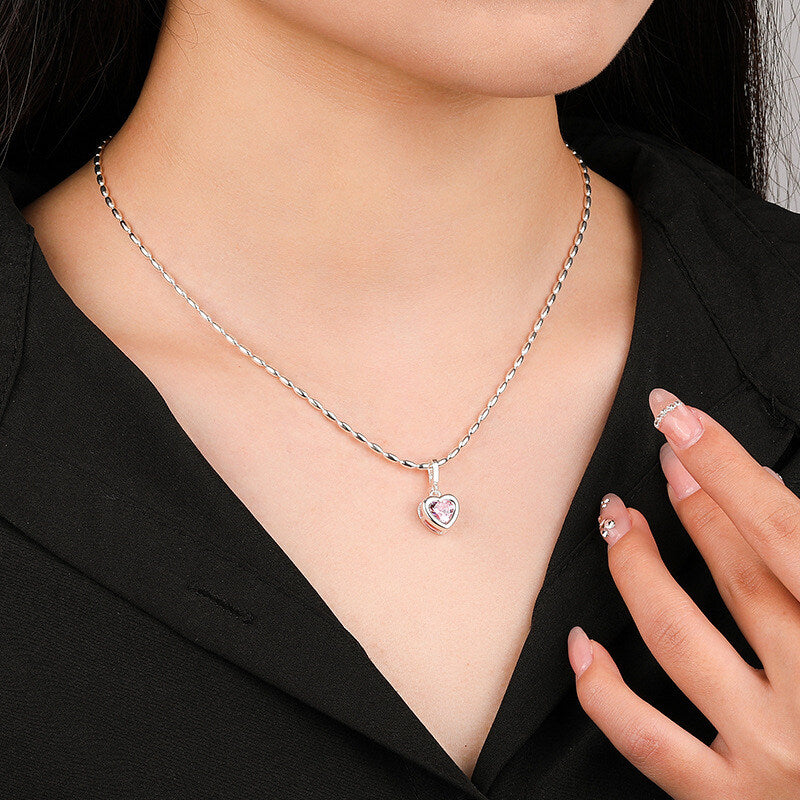 925 Sterling Silver Women's Zodiac Birthstone Heart Necklace Ins Style Versatile Diy Pendant Ready Stock Wholesale