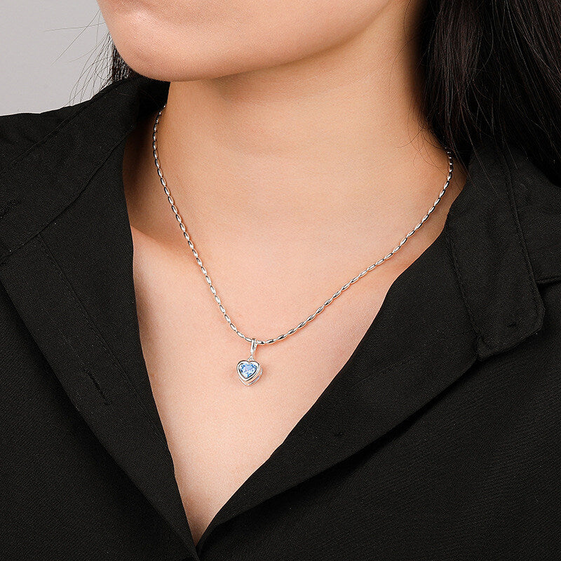 925 Sterling Silver Women's Zodiac Birthstone Heart Necklace Ins Style Versatile Diy Pendant Ready Stock Wholesale