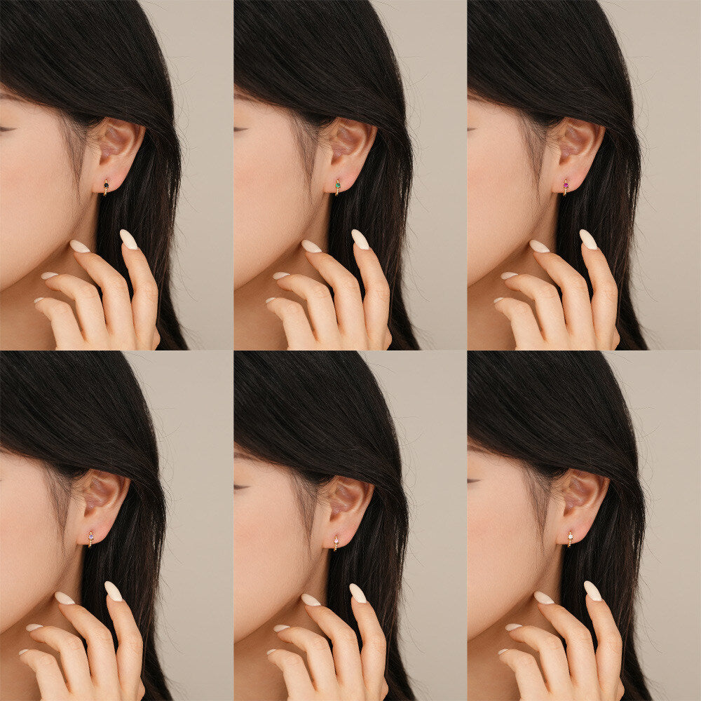 925 Sterling Silver Geometric Ear Cuffs With Colorful Zirconia Exquisite And Minimalist