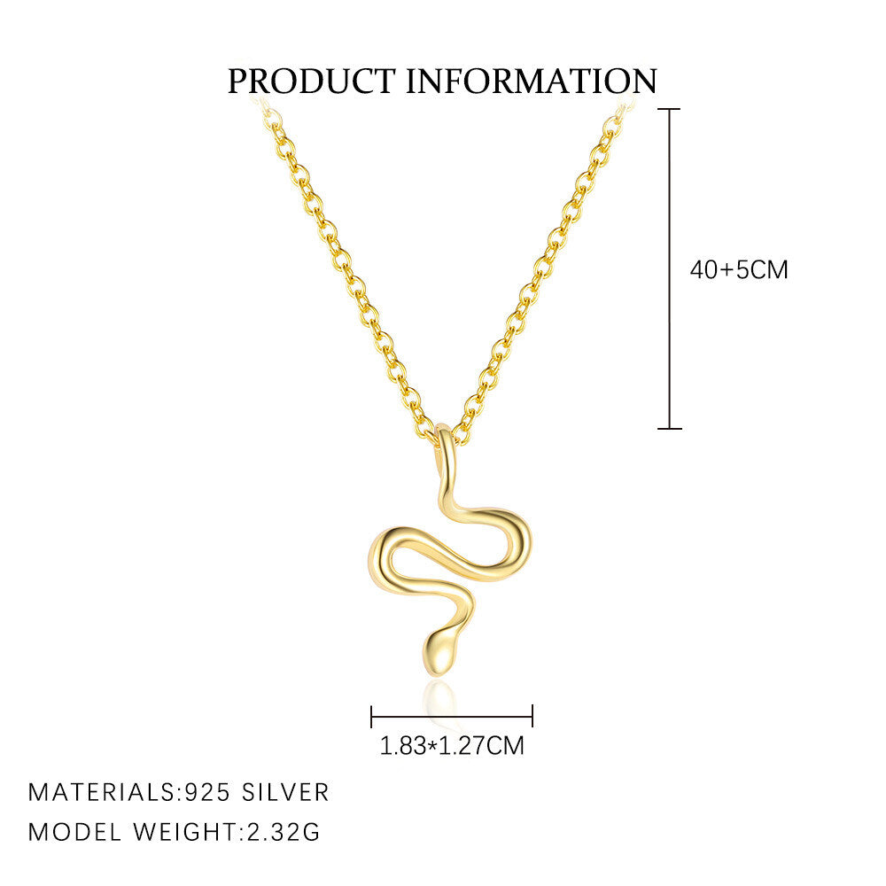 925 Sterling Silver Women's Snake Pendant Necklace French Style Chic Collarbone Chain