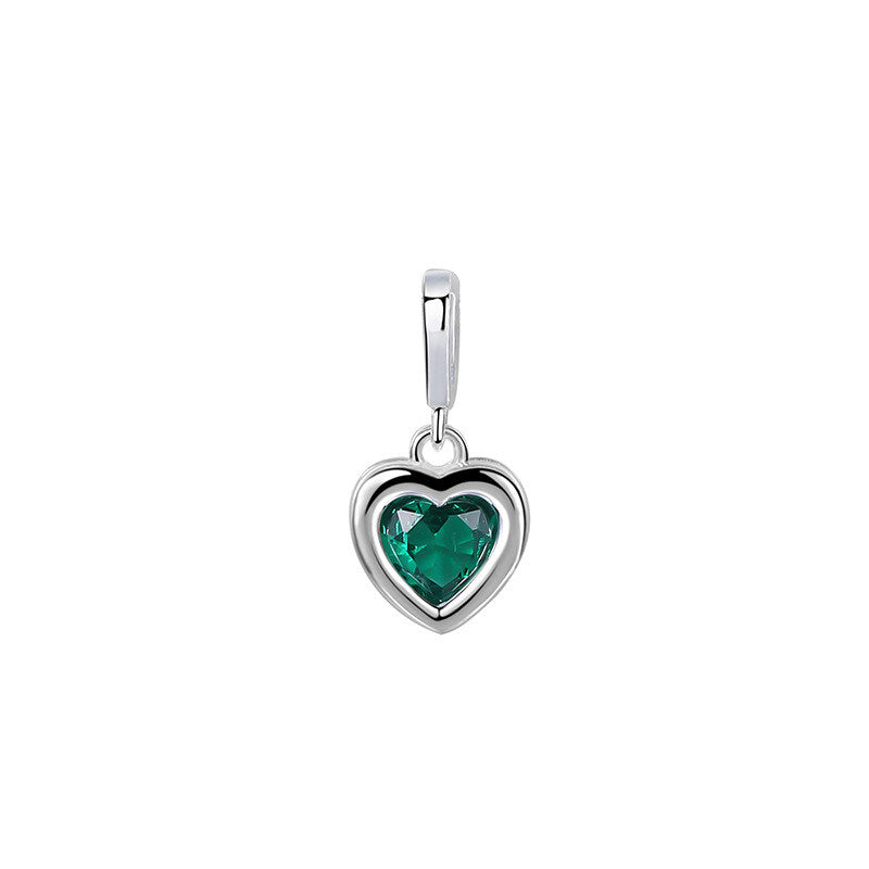 925 Sterling Silver Women's Zodiac Birthstone Heart Necklace Ins Style Versatile Diy Pendant Ready Stock Wholesale