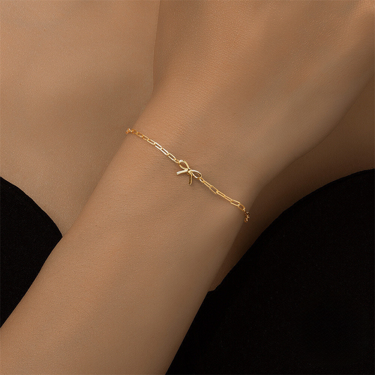 925 Sterling Silver Minimalist Bow Paperclip Chain Bracelet An Ins-style