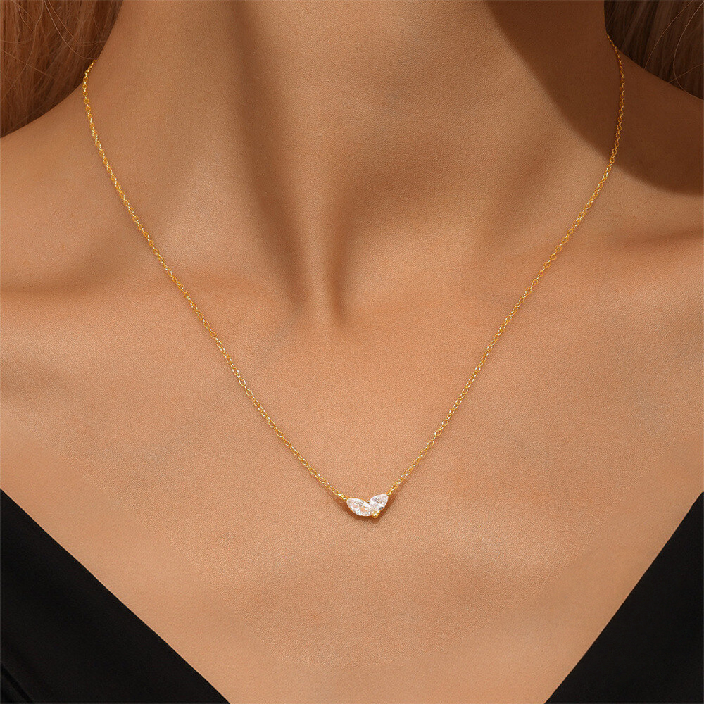 925 Sterling Silver Cat's Eye Stone Classic Teardrop Pendant Choker Necklace French Style Retro Understated Luxury