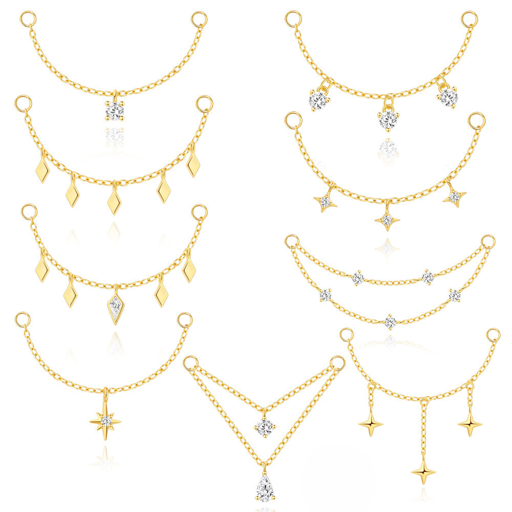 S925 Sterling Silver Long Chain Tassel Earrings With Crystal Accents
