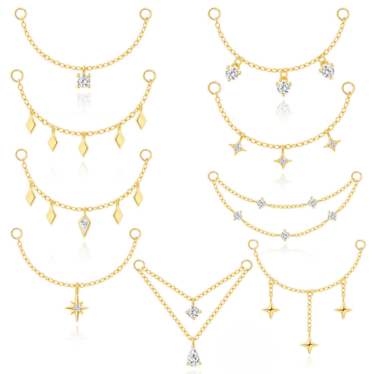 S925 Sterling Silver Long Chain Tassel Earrings With Crystal Accents