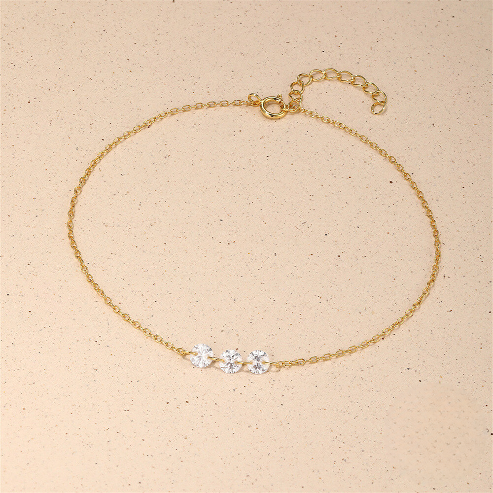S925 Sterling Silver Zircon-studded Summer Versatile Ankle Chain Korean Style Minimalist Luxury Unique Niche Design