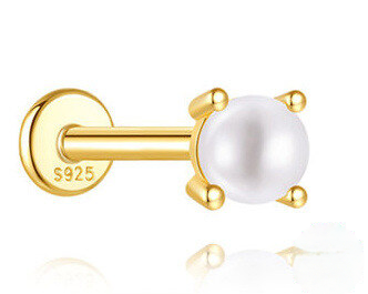 925 Sterling Silver Classic Multi-size Pearl Flat Head Threaded Ear Cartilage Piercing Earrings Korean Japanese Minimalist Style