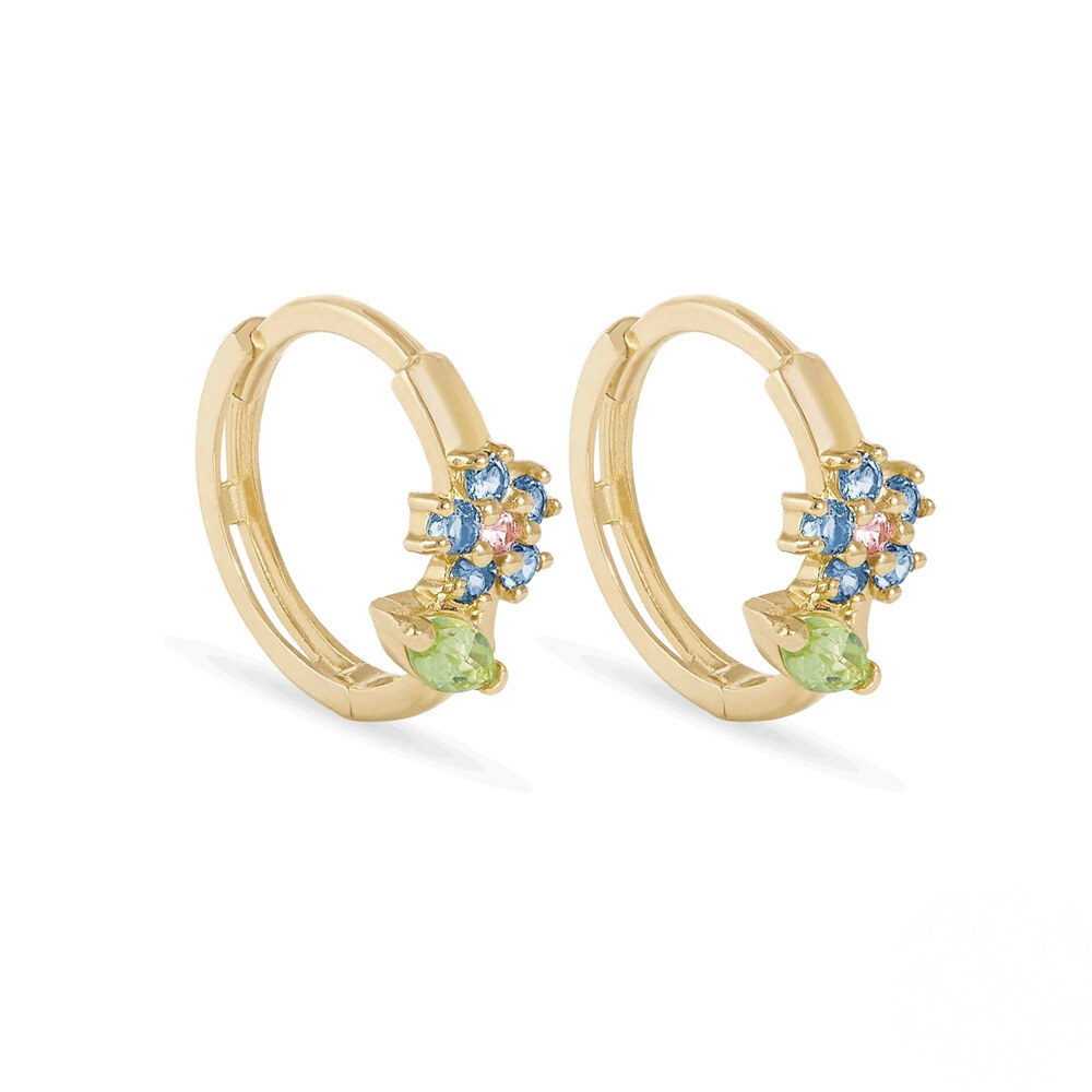 S925 Sterling Silver Geometric Prismatic Turquoise Zircon Flower Embrace Earrings With Pearl Accents
