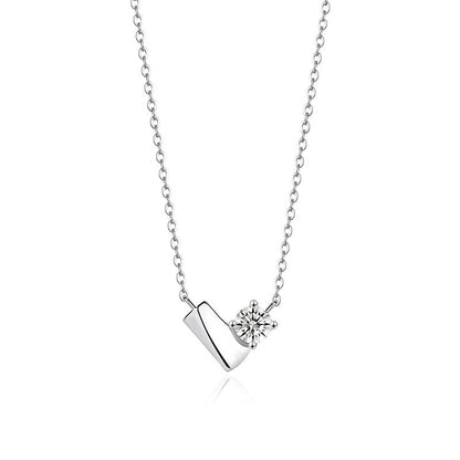 925 Sterling Silver Geometric 3d Heart Pendant Necklace For Women Minimalist And Luxurious