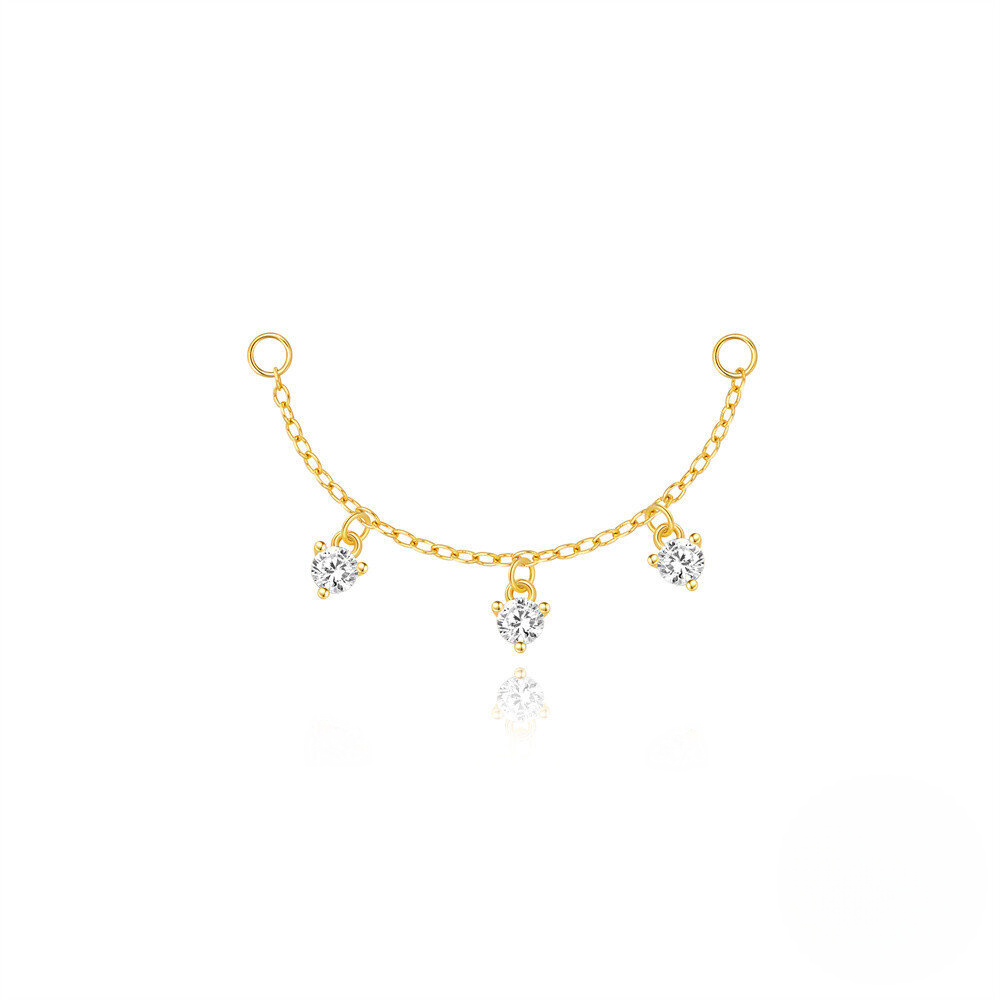 S925 Sterling Silver Long Chain Tassel Earrings With Crystal Accents