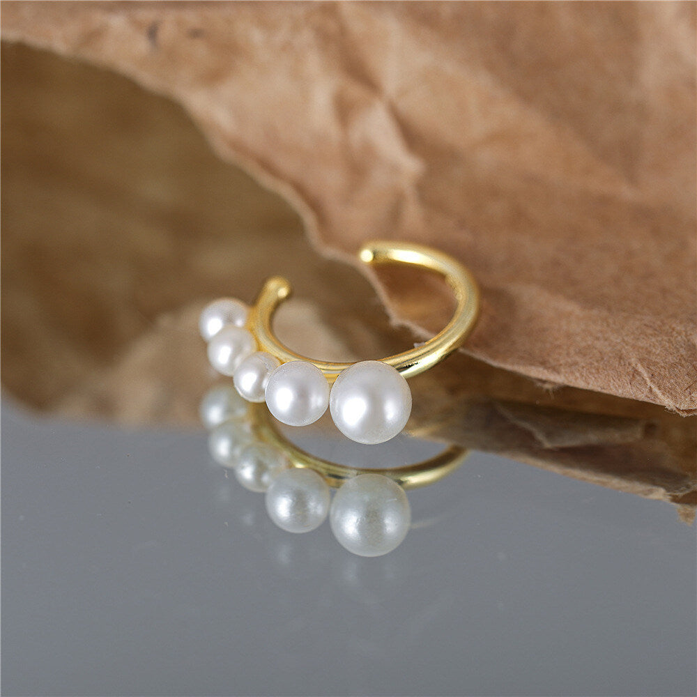 925 Sterling Silver Small And Large Pearl Hoop Ear Cuffs Korean Style Minimalist Earrings For Non-pierced Ears