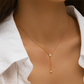 925 Sterling Silver New Y-shaped Double Heart Tassel Pendant Necklace With Crystal Accents