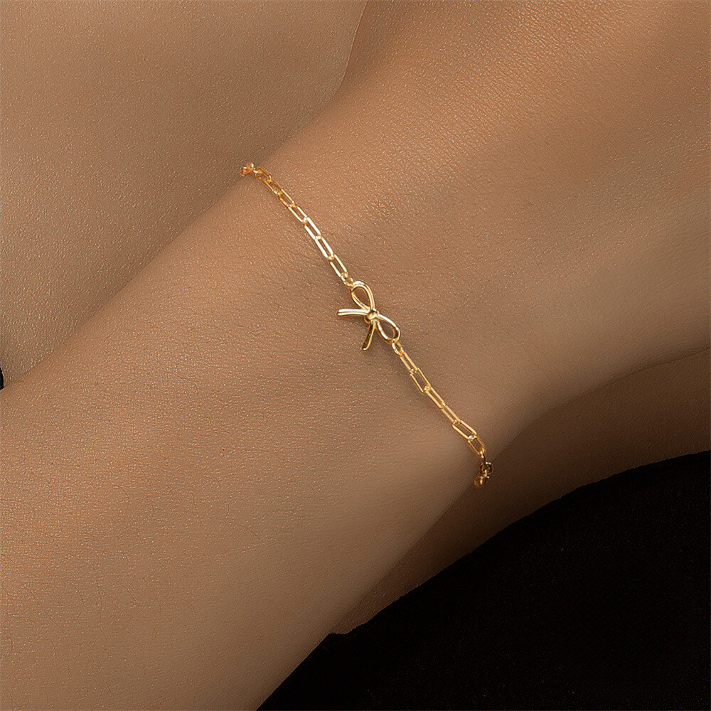 925 Sterling Silver Minimalist Bow Paperclip Chain Bracelet An Ins-style