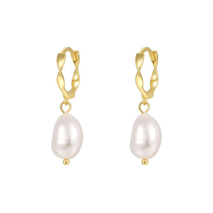 925 Sterling Silver French Baroque Pearl Earrings For Women Fashionable And Minimalist With An Elegant And High-end Feel