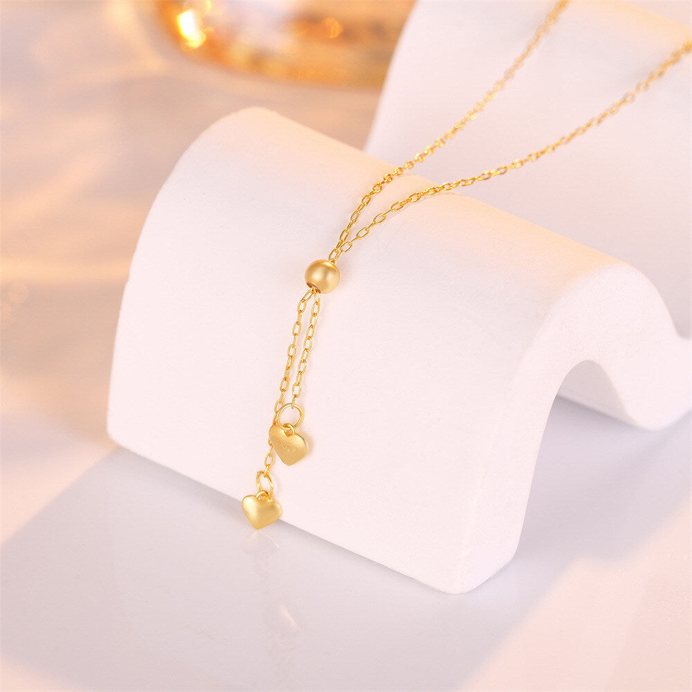 S925 Sterling Silver Adjustable Long Tassel Love Heart Pendant Necklace
