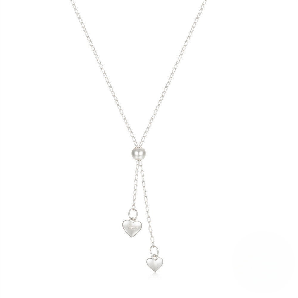S925 Sterling Silver Adjustable Long Tassel Love Heart Pendant Necklace