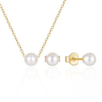 925 Sterling Silver New Pearl Earring And Necklace Set Clavicle Chain Korean Style