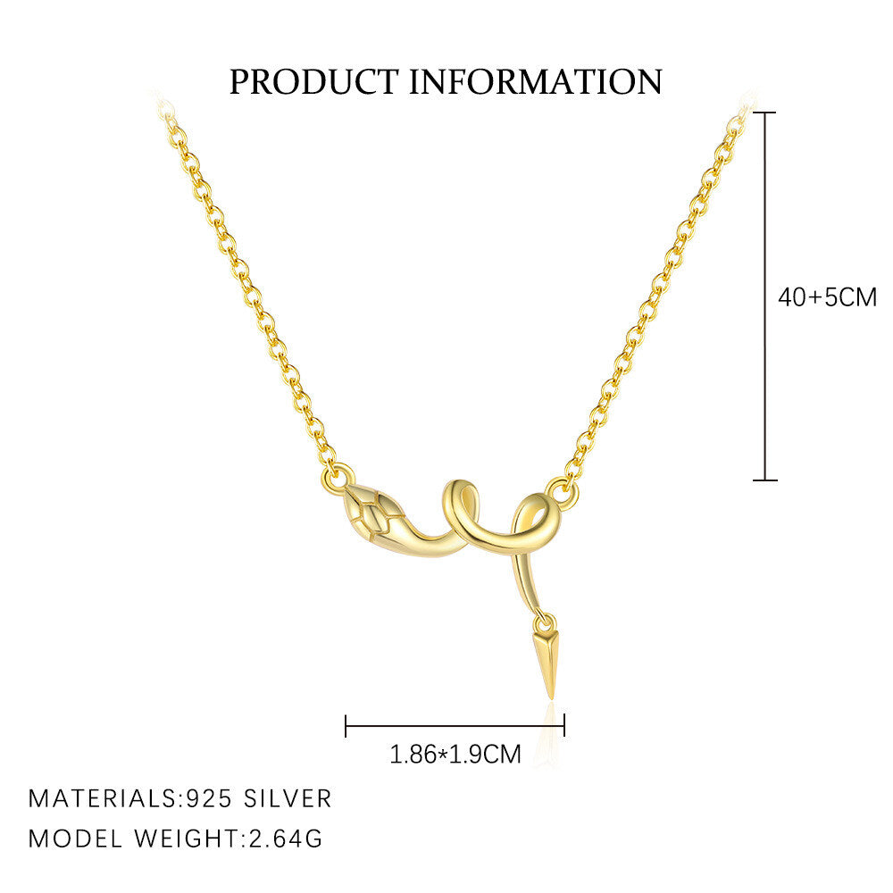 925 Sterling Silver Women's Snake Pendant Necklace French Style Chic Collarbone Chain