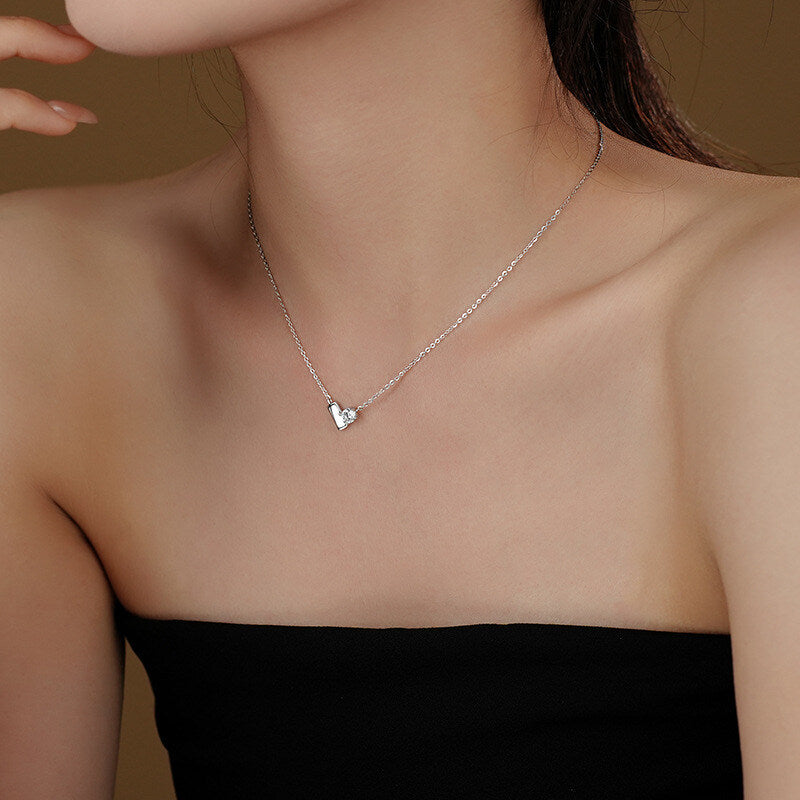 925 Sterling Silver Geometric 3d Heart Pendant Necklace For Women Minimalist And Luxurious