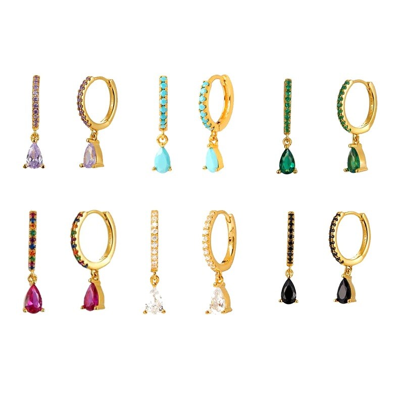 Brass Luxury High-end Crystal-embellished Colored Teardrop Ear Cuffs