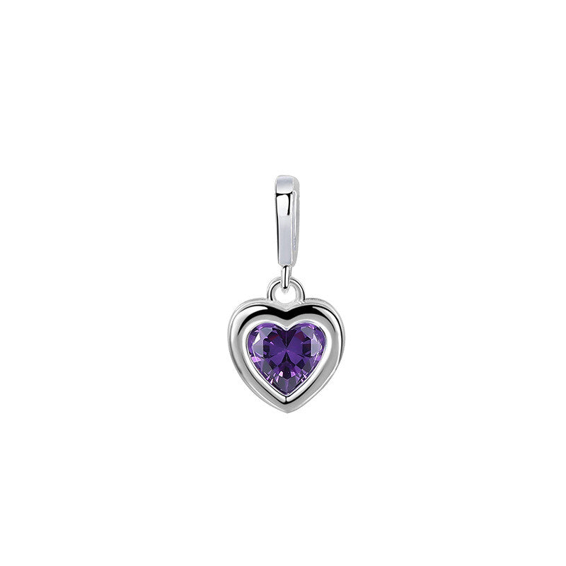 925 Sterling Silver Women's Zodiac Birthstone Heart Necklace Ins Style Versatile Diy Pendant Ready Stock Wholesale